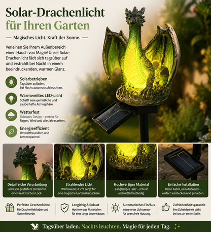 Solar Gartenfigur Drache mit LED-Licht – Wetterfest & Automatisch leuchtend